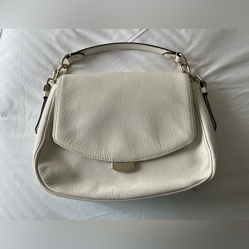kate spade Cream Pebbled Leather Flap Crossbody Bag with Gold Hardware